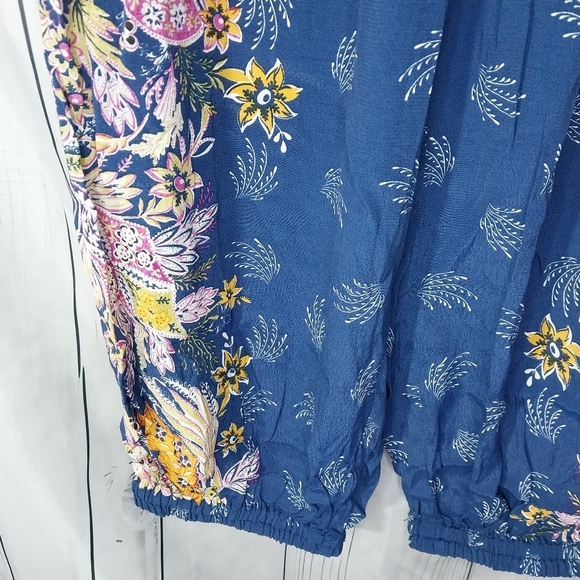 Anthropologie Odette Pants Size Med Blue Floral High Waist Tapered Joggers - Picture 5 of 13